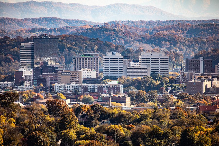 Contact - Great Smoky Mountains Seen From Knoxville, TN with Autumn Trees in the Foreground