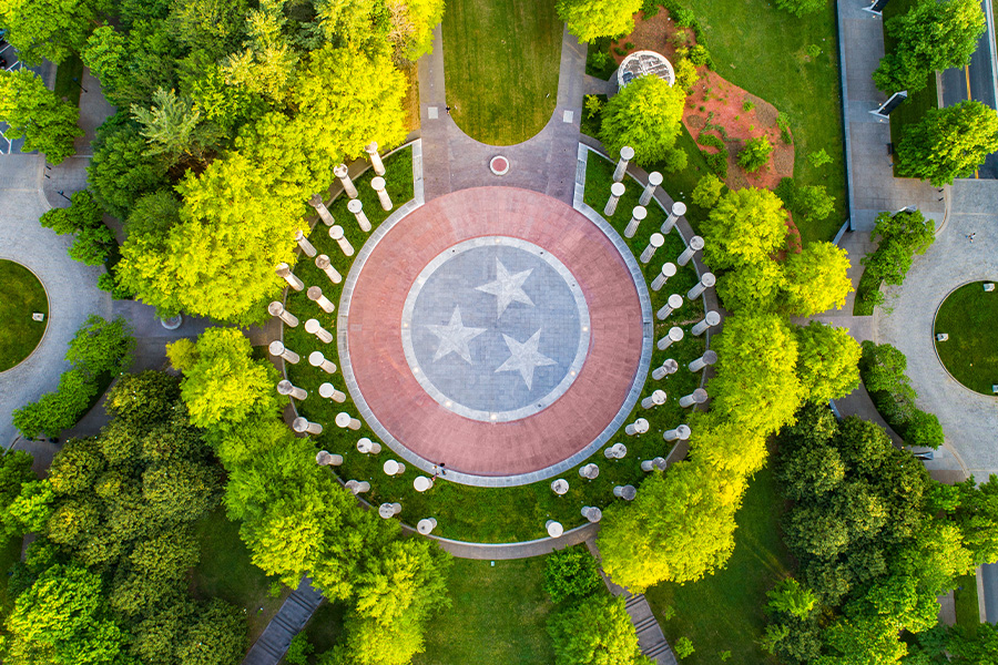 Tennessee - Aerial View of Bicentennial Park in Nashville Tennessee with Green Landscaped Trees